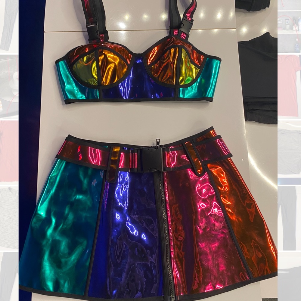 Rainbow Runner Mini Skirt and Bra Top Set